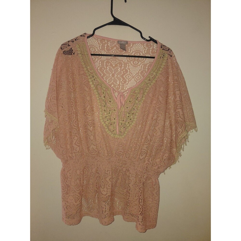 C. Oliver Small Boho Chic Lace Pink And Khaki Blouse